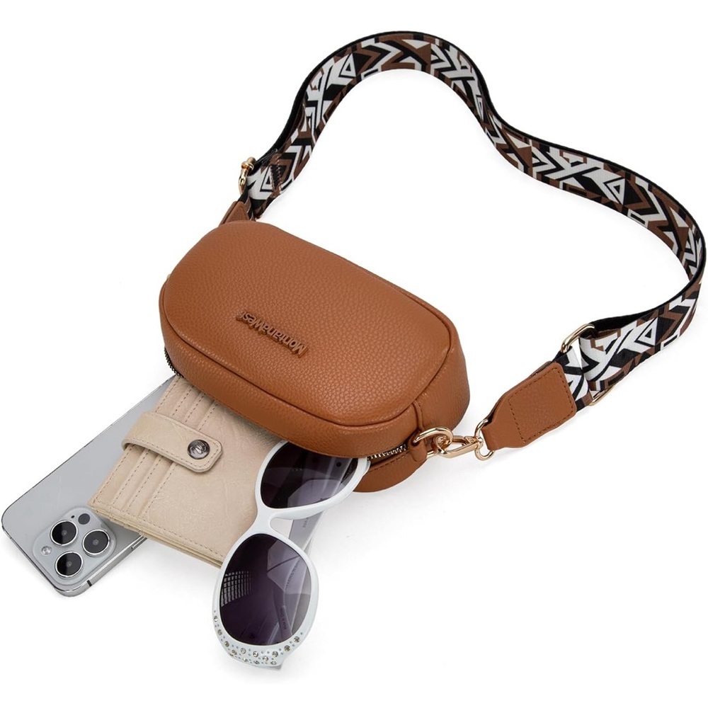Montana West || NWT Brown Crossbody Bag with Patterned Strap - Picture 5 of 16